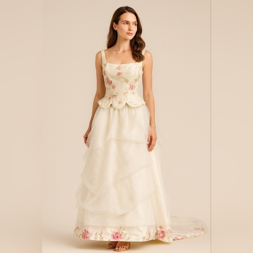 2pc Floral Wedding Dress Size 10